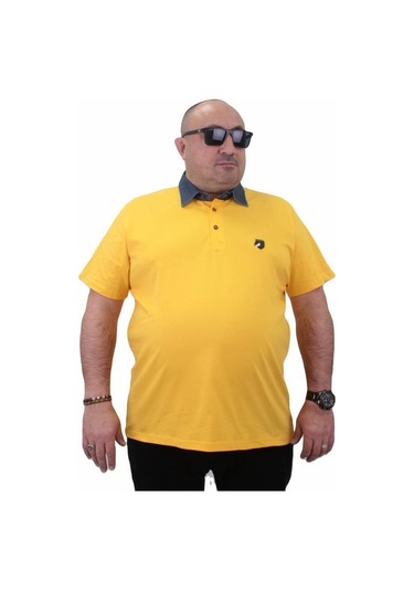 Starbattal Büyük Beden Polo Kot Yaka Tişört 23420 Sarı-Sarı