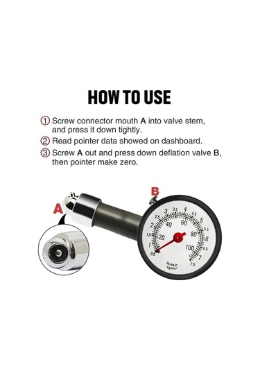 Sones Araba Ve Bisiklet Lastiği İçin Lastik Basınç Göstergesi, Basınç Aralığı: 0-60psı