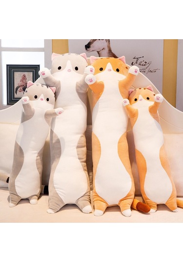 Reedark Sevimli Kedi Şekilli Yastık - Yumuşak Oyuncak Ve Dekoratif Hediyelik 112 Karakter Gri