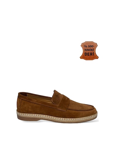 Erkek Hakiki Süet Deri Espadril Ayakkabı Taba-taba Taba