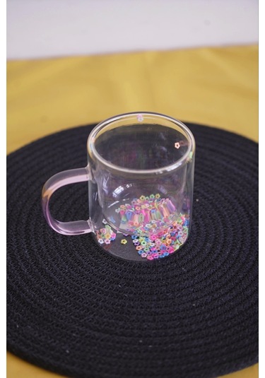 Lavena Çift Cidarlı Cam Kupa Beyaz