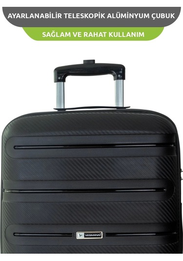 Vegmann Polipropilen Pp Atlas Siyah Kabin Boy Valiz Siyah