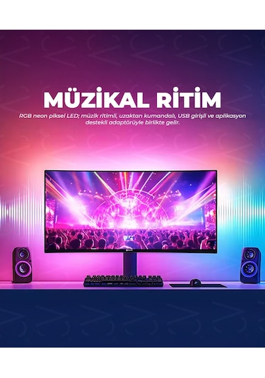 Usb Neon Rgb Piksel Şerit Led - Animasyonlu - Sese Duyarlı - 5 Metre Mobil Aplikasyon - Kumandalı 5 METRE