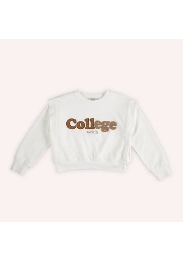 Kız Çocuk Nakış Detaylı Sweatshirt Ekru 2421gk08032-4805 001