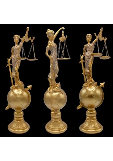 Themis Adalet Terazisi Heykeli Ve Dünya Biblo Gold 37cm