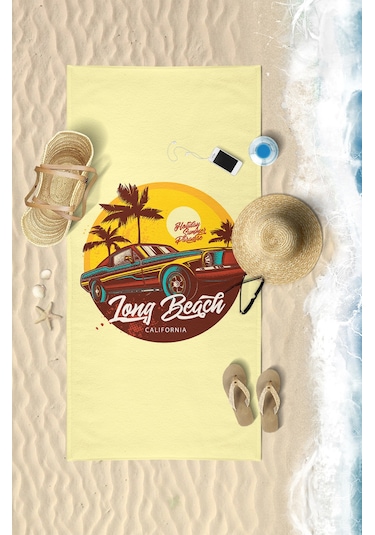 Vevien Tong Beach Car Dijital Baskılı Plaj Havlusu Sarı 75x150 Cm