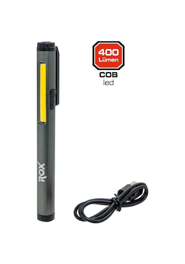 Rox 0231 Alüminyum Kalem Tip Mıknatıslı Şarjlı Fener 400 Lümen Siyah