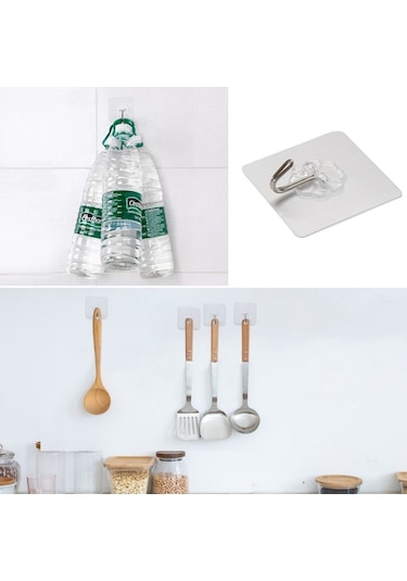 Buffer Güçlü Yapışkanlı Suya Dayanıklı Şeffaf Askı 5Li Set Şeffaf