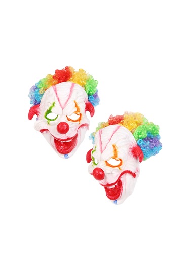 Singree Korkunç Halloween Parti Kozplayi İçin Vinil Yüzlü Sentetik Fiber Saçlı Renkli Palyaço Maskesi 1 Adet