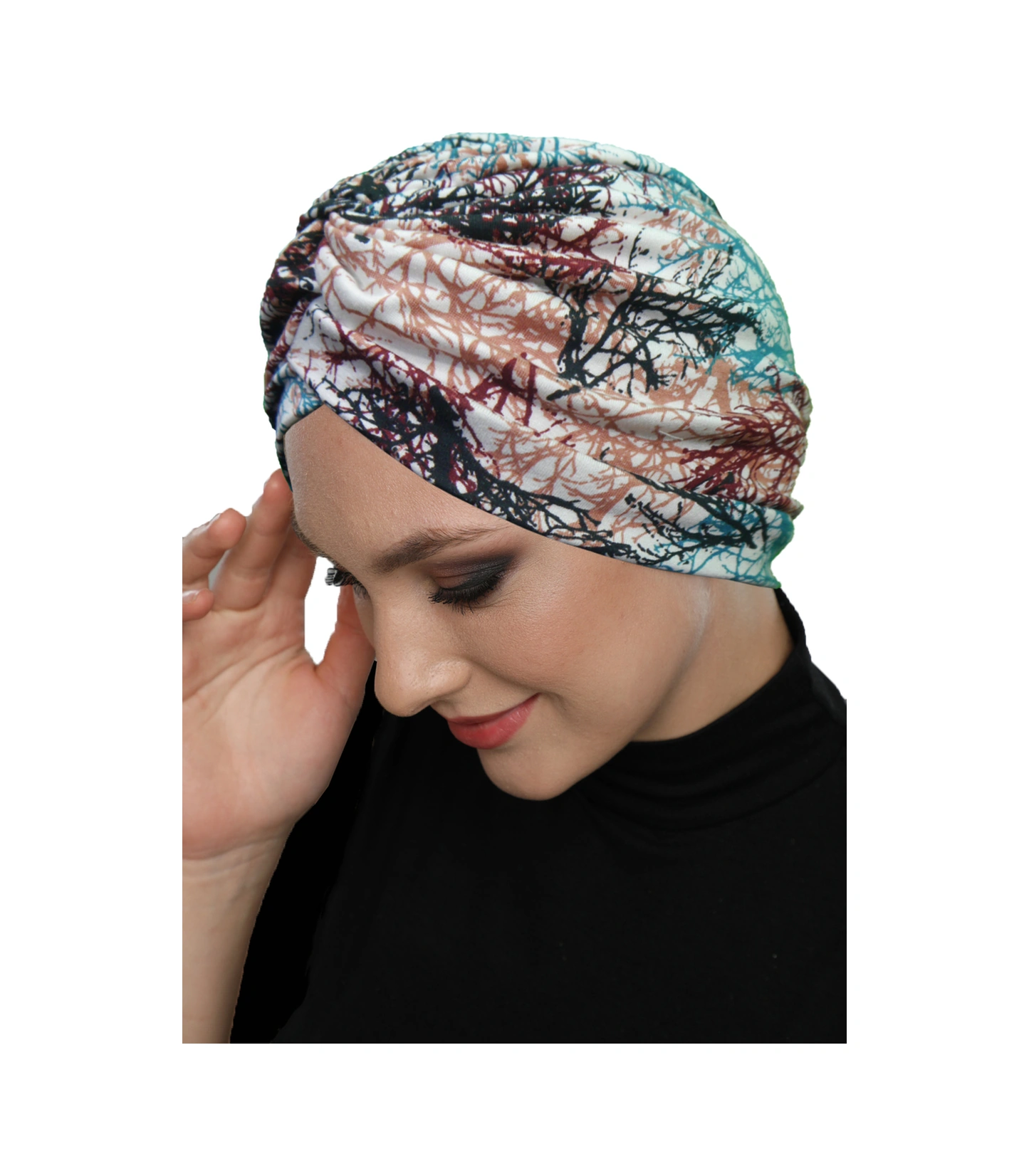 Batikli Model Desenli Çapraz Ve Bant Detaylı Astarlı Hazır Türban Tesettür Havuz Bonesi Karışık Renk