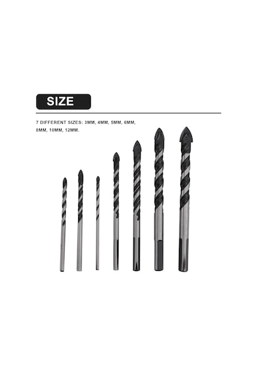 Sointeresting Adet Tungsten Karbür Uçlu Duvar Matkabı Seti Porselen Seramik Karo Beton Tuğla 3, 4, 5, 6, 8, 10, 12mm