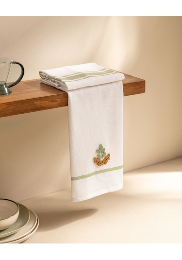 Fleur Nakışlı 2' Li Pamuklu Kurulama Bezi - Beyaz/yeşil 8684427202128 Çok Renkli