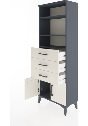 Arges Dolap 3 Raflı 3 Çekmeceli 2 Kapaklı 60x30x163 Antrasit-aytaşı Antrasit