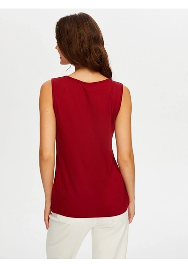 Faik Sönmez Yakası Şeritli Kadın Askılı Bluz W26atl002 Bordo