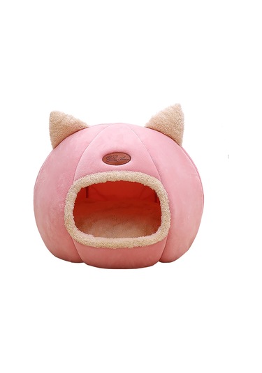 Geeroyoo Kışlık Yumuşak Kedi Yatağı, Kapalı Tasarım, Çıkarılabilir Yastık, Pembe M Boyutu