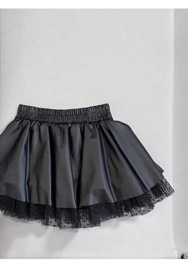 Kız Çocuk Beli Lastikli Tüllü Etek-14481 Siyah