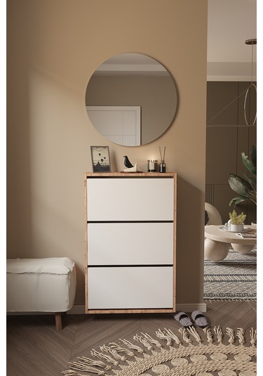 Dekorfim DF08101KAB Ayakkabılık Raflı Ayakkabılık 3 Bölmeli Kapaklı Ayakkabılık