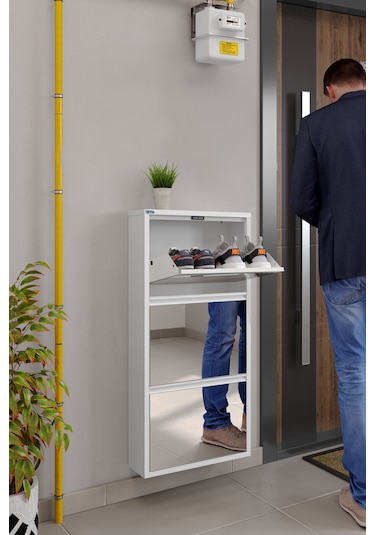 Ceha 3'lü Metal Ayakkabılık Kar Beyaz/Aynalı K.AYK-3/A/P9003