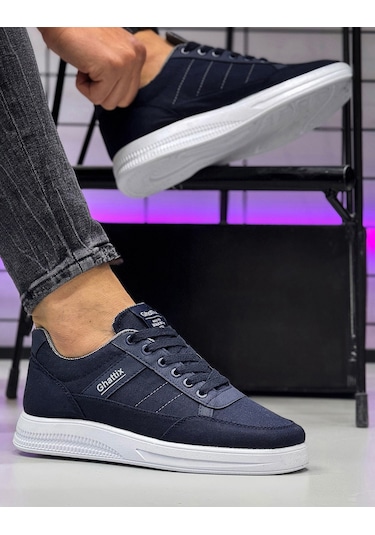 Ghattix Erkek Keten Sneaker Ayakkabı Lacivert Lacivert Lacivert Lacivert
