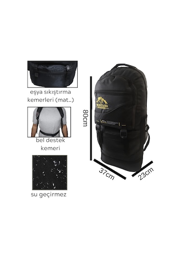 Montana Mountainer 80l Siyah Çift Körük Su Geçirmez Sırt Çantası