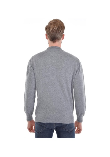 Çizgi Triko Erkek Yarım Balıkçı Angora Tavşan Yünlü Regular Kalıp Kazak 4462 Gri