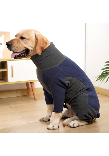 Geeksen Kışlık Köpek Kazak, Isı Sağlayan Fleece, Dört Bacaklı Yaka Desenli, Mavi-gri Desen, M Ya002f031