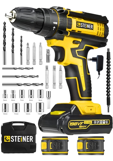 Steiner ST-198VF S Çift Akülü Darbeli Matkap Şarjlı Vidalama Sarı