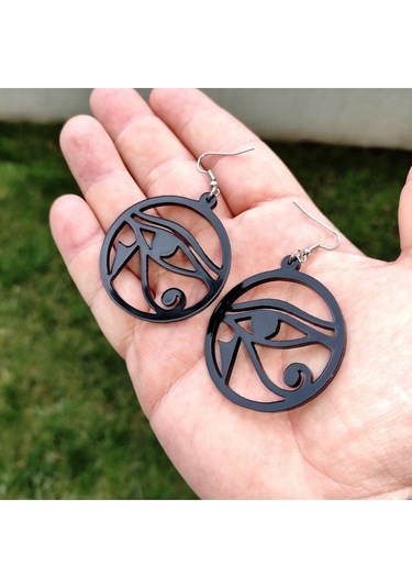 Mısır Tanrısı Ra Gözü Küpe 5 Cm Siyah Akrilik Mitolojik Sembol Kancalı Küpe