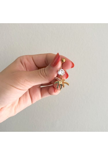 Ferizz Altın Kaplama Zirkon Taşlı Palmiye Piercing Prc-121 Altın