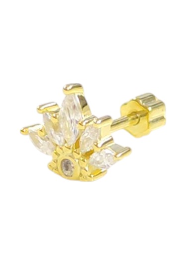 Taç Gümüş Tragus Pıercıng - Altın Sarı Beyaz