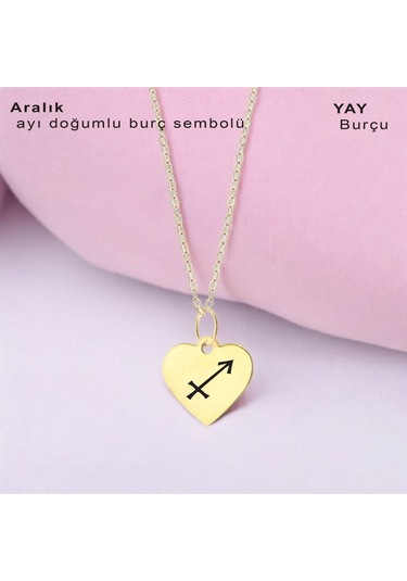 Aralık Ayı Doğumlarına Özel 14 Ayar Altın Plakalı Kalp Motifli Zincirli Hediyelik Kolye-352ay Aralık