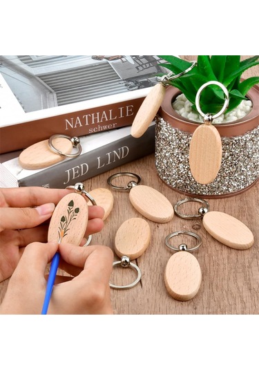 Gatherco 30 Adet Oval Ahşap Anahtarlık Boşluğu Bitmemiş Ahşap Anahtarlık Boş Anahtarlık Anahtarlık Etiketi Ahşap Gravür Boş Anahtarlıklar