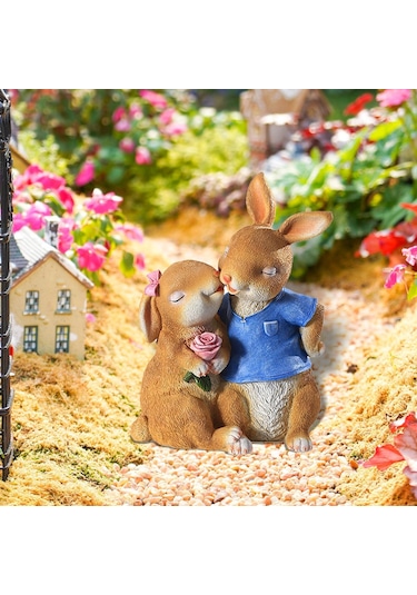 Suntek Karikatür Bahçe Çift Tavşan Heykelleri Masa Üstü