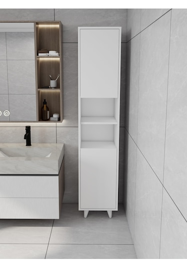 Riva Çamaşır Sepetli Banyo Dolabı Beyaz Renk
