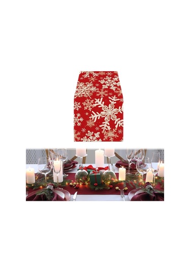 Homyl Dikdörtgen Masa Örtüsü Festival Mevsimlik Kış Dolabı Kar Taneleri