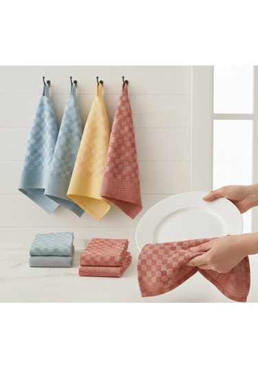 6lı Mutfak Kurulama Bezi 45x65 Cm Pötikare Desen Çok Renkli