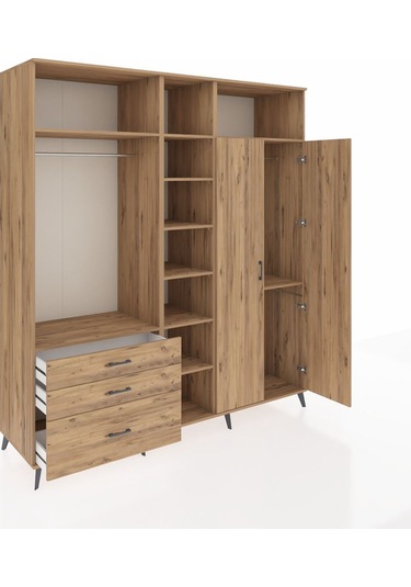 Kronos Dolap 10 Raflı 3 Çekmeceli 2 Askılı 220x59x243 Çam-çam/çam Atlas Çam/atlas Çam