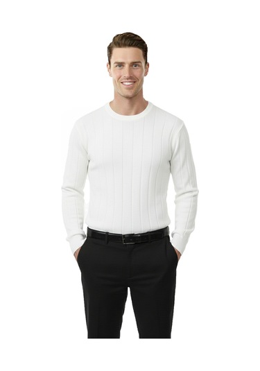 Deepsea Beyaz Dar Kesim Likralı Erkek Triko Kazak Bisiklet Yaka Şık Tasarım 2605433 Beyaz