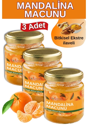 Hanzade Bitkisel Mandalina Macunu 3'lü Set Zencefil, Zerdeçal, Havlıcan, Tarçın, Bal & Propolis Içeren Karışık Bitkisel Macun 210 Ml