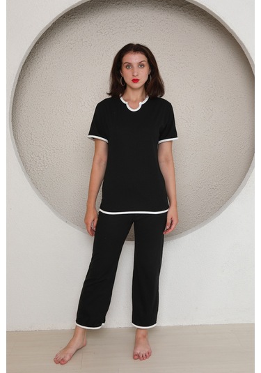 Fames Pijama Yazlik Penye Kadin Pijama Takim Siyah