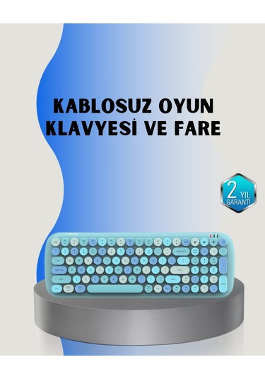 Retro Tarz Kablosuz Klavye Mouse Seti 104 Tuşlu, Ergonomik Tasarım