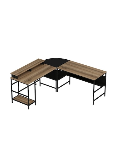 Minarmobilya Minar Greta L Köşe Çalışma Masası - Dore/Siyah Ceviz