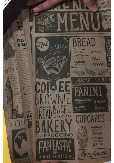 50 Adet Kendinden Desenli Yağlı Kağıt Vintage Gazete Desen Servis