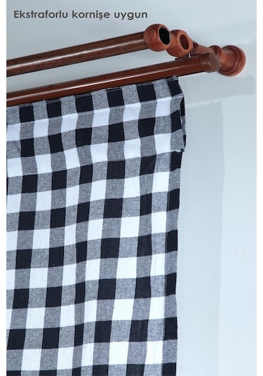 Naturel Potlu Ekose Tül Perde Retro Siyah