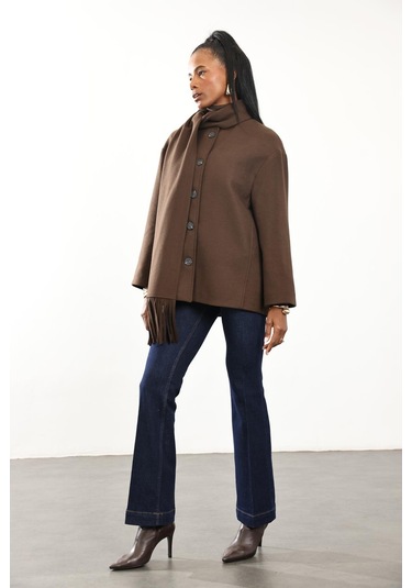 Kahverengi Atkılı Kaşe Mont D99800 Kahverengi