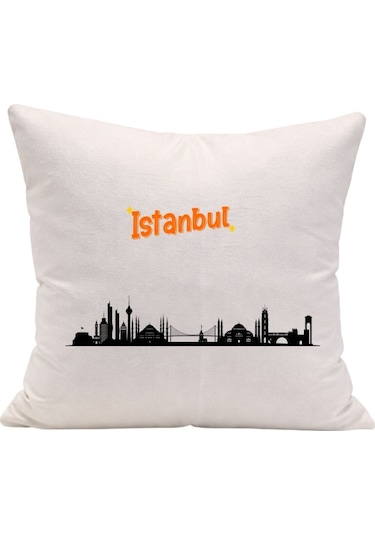 Modern İstanbul Baskılı Hediyelik Yastık Kılıfı - Minimalist Dekorasyon Beyaz