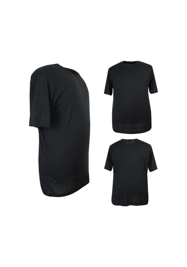 Erkek 72 Kilo-200 Kilo Arası İçin Uygun Bisiklet Yaka Düz Tişört Siyah