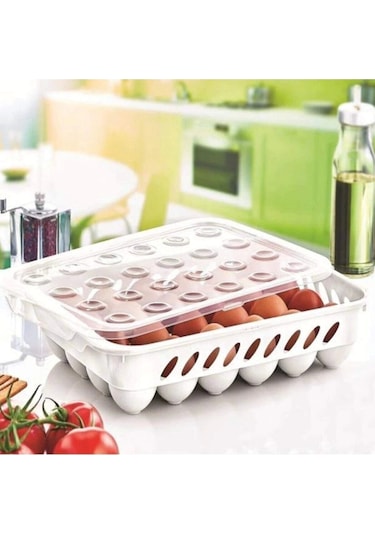 Yumurta Kapalı Saklama Kabı 24'lü Beyaz Çok Renkli