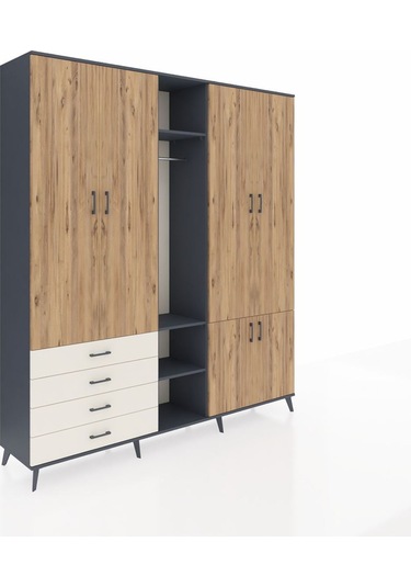 Hyperion Dolap 14 Raflı 4 Çekmeceli Tek Askılı 220x44x243 Antrasit-çam/aytaşı Atlas Çam/aytası