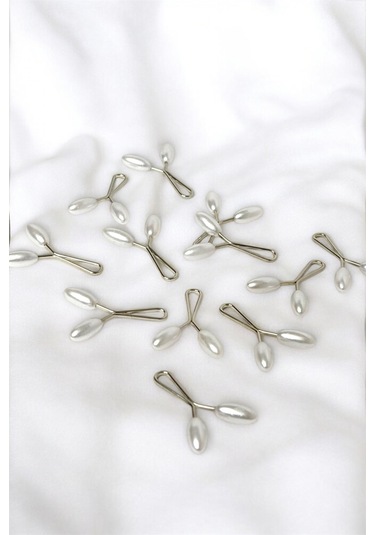 Eşarp Şal Klipsi Beyaz 12 Adet Arpa Model Klips - Kadın Tesettür Aksesuar İğne Beyaz
